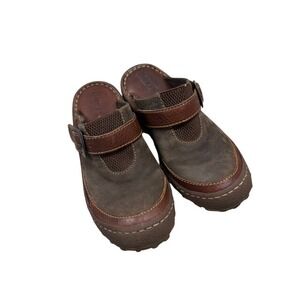 Born Concept Clogs Brown Suede Leather Buckle Strap Mule Shoes 6-6.5‎